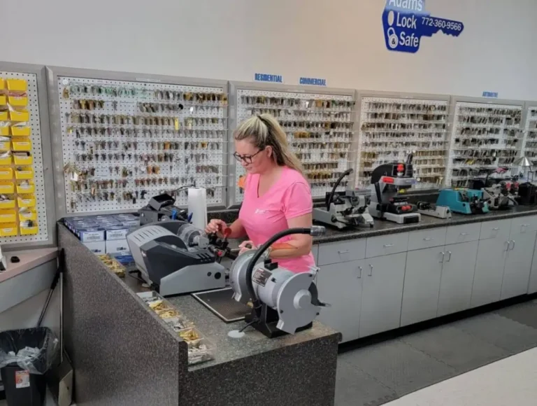 Adams Lock & Safe shop interior with key displays